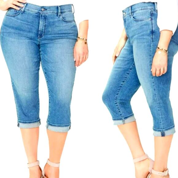 NYDJ Marilyn Straight Crop Cuffed Blue Washed Jeans Lift Tuck Stretchy Size 18 - Picture 2 of 11